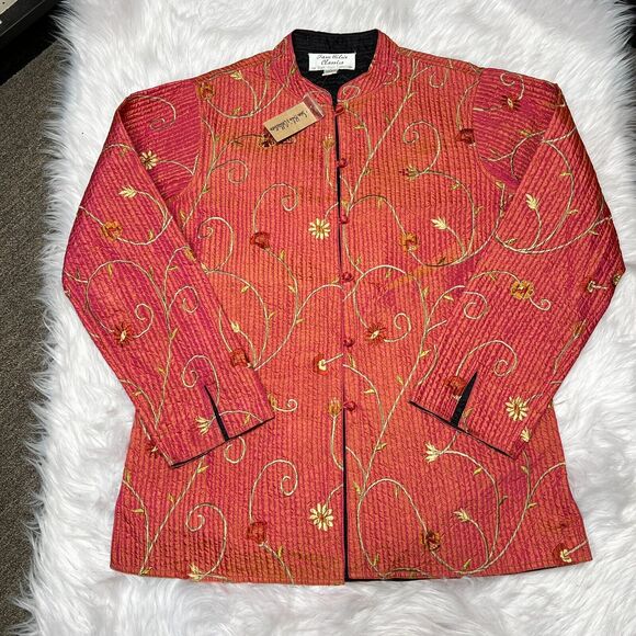 SAM HILU'S CLASSICS REVERSIBLE QUILTED JACKET FLORAL METALLIC PINK / BLACK - Picture 1 of 9